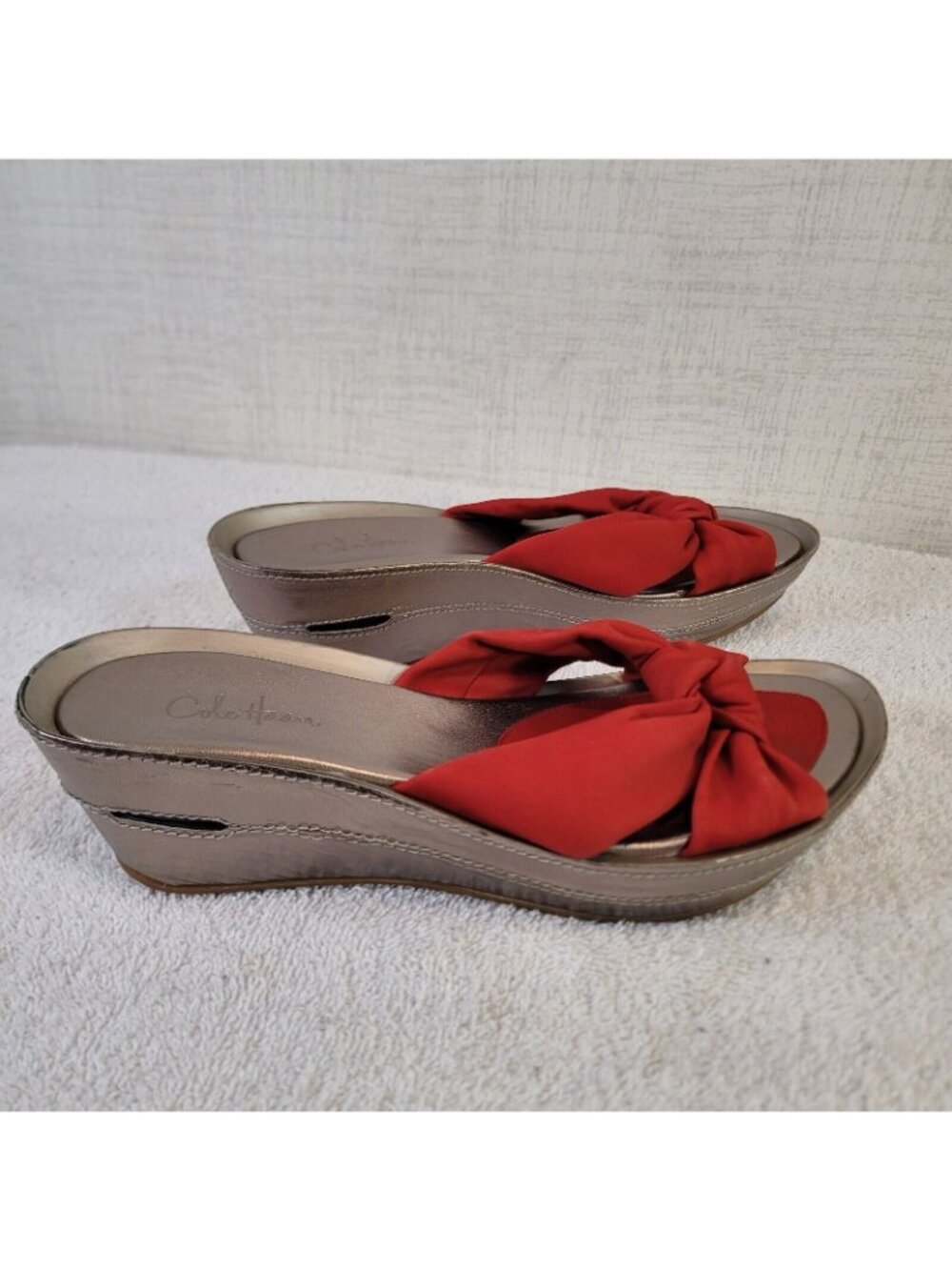 Cole Haan Platform Wedge Sandals Womens 6.5 Red Slip On Air Cushioned EUC - Picture 10 of 10